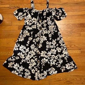 Off The Shoulder Floral Button Up Midi Dress